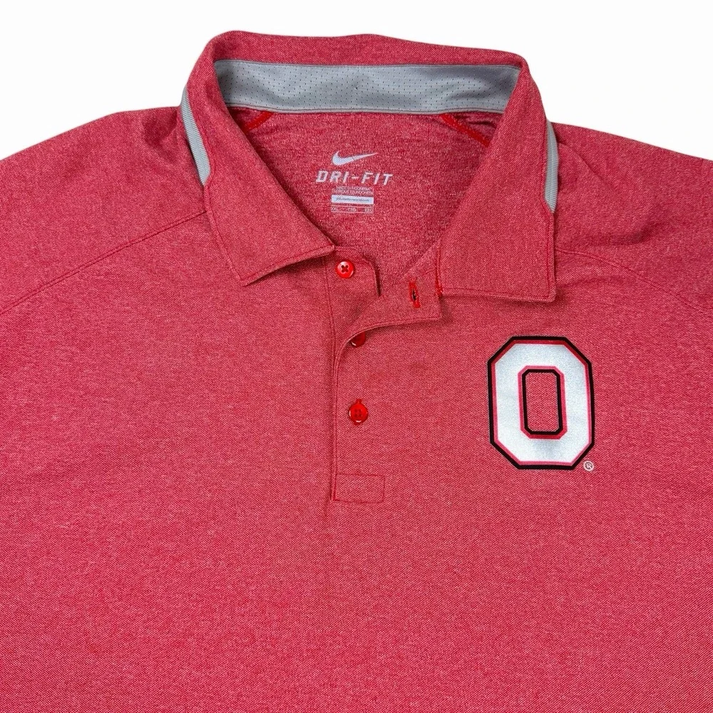 Nike Ohio State Buckeyes Polo Shirt Mens 2XL Red Golf Dri Fit University OSU